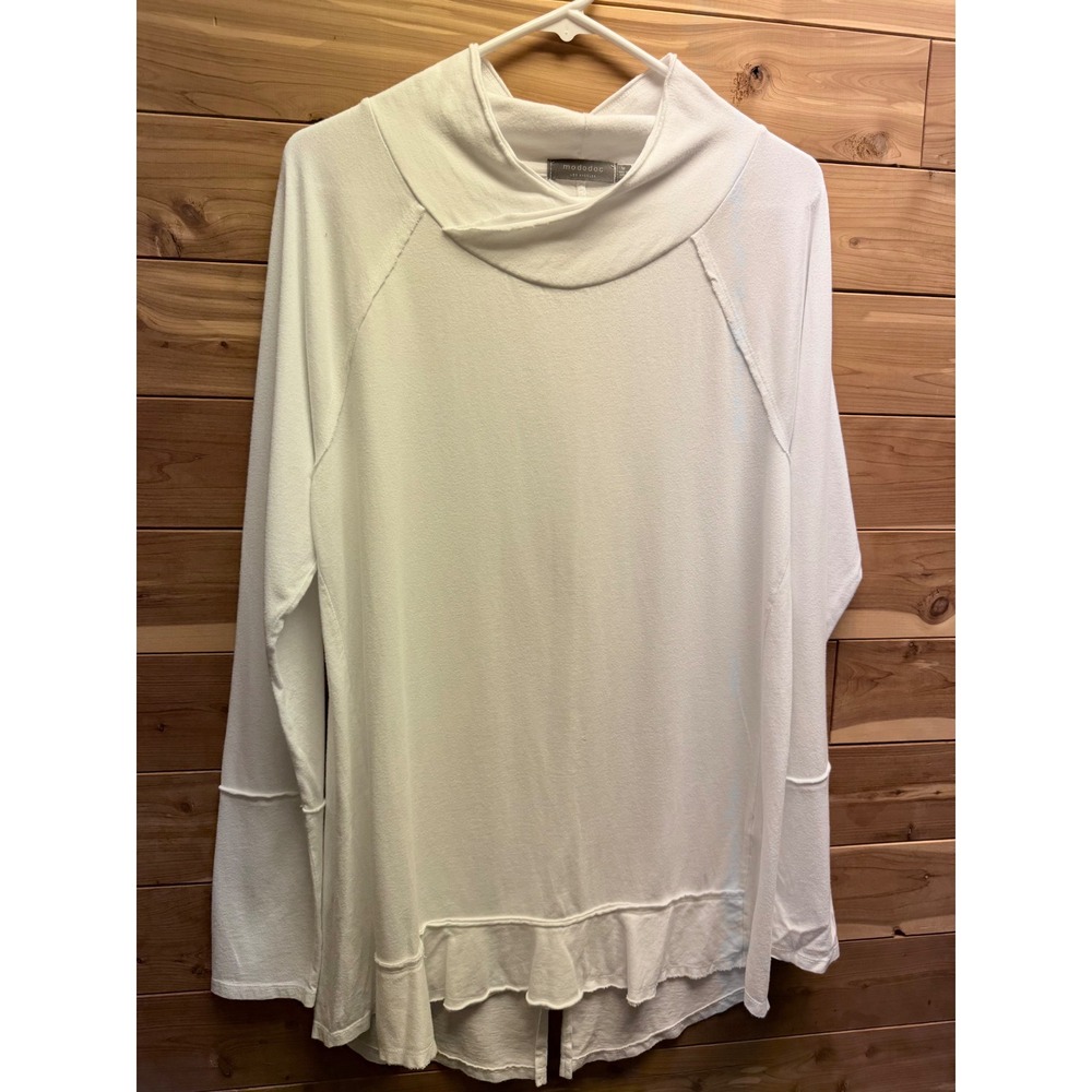 Mododoc Los Angeles Womens Medium White Cowl Neck Long Sleeve Tunic Top
